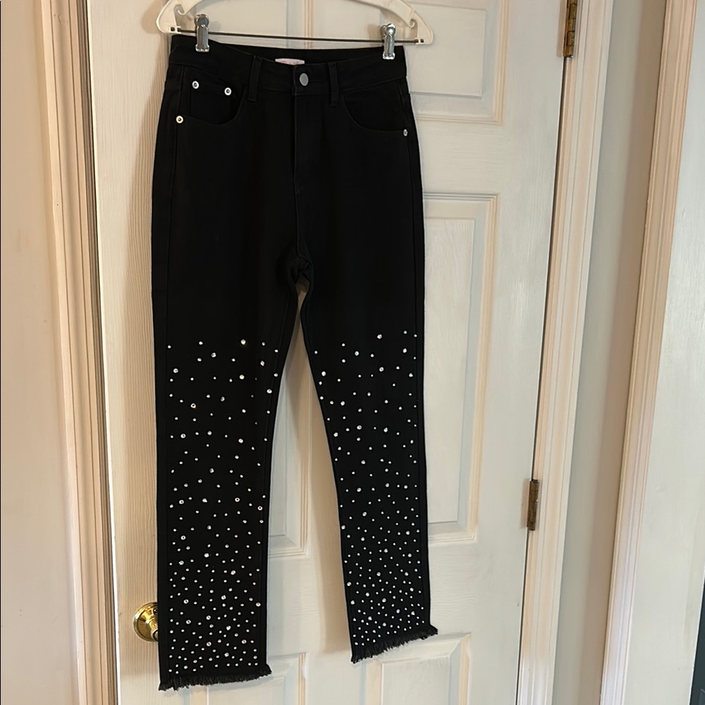 Pink Lily Black Straight Leg Embellished Jeans size 26. New without tags